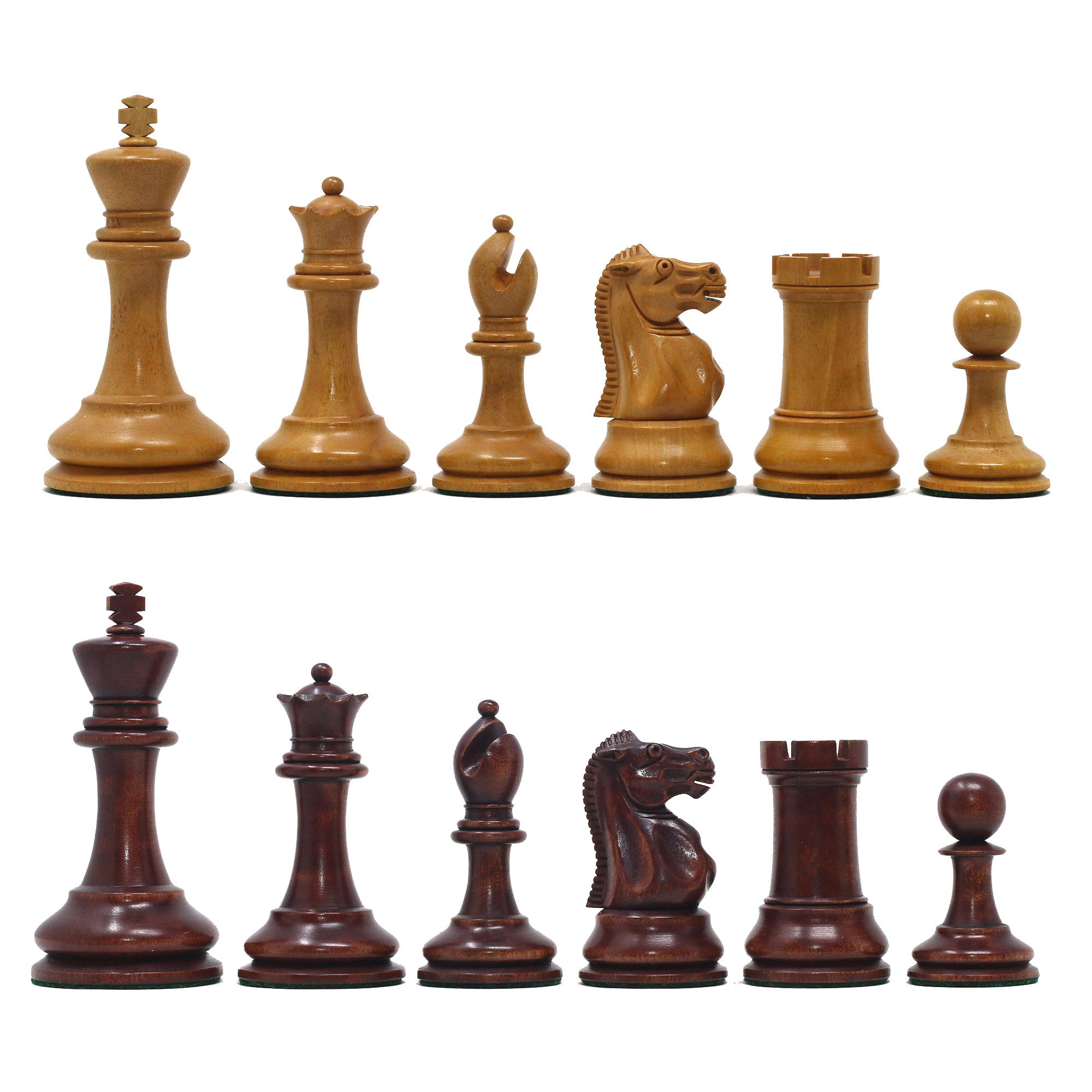 Jaques Zukertort 1875 Reproduction Library 3.5" Chessmen in Original Aged Antique Look/Mahogany Gilded Boxwood