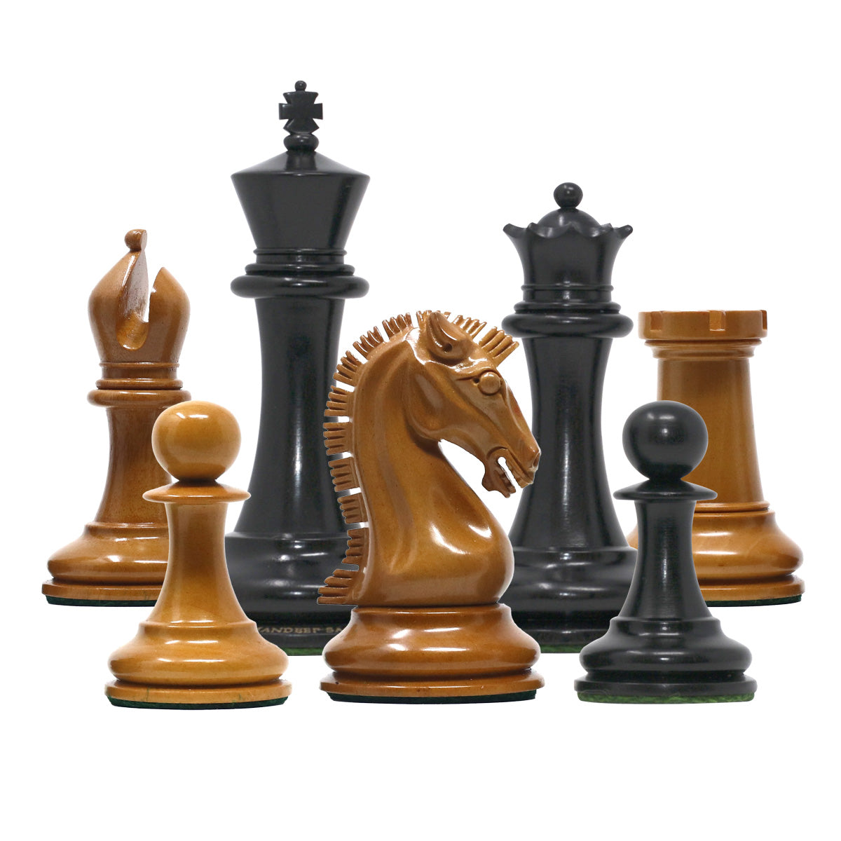 Commemorative Signature Series 3.625" Staunton Chessmen in Antiqued Boxwood/Ebony