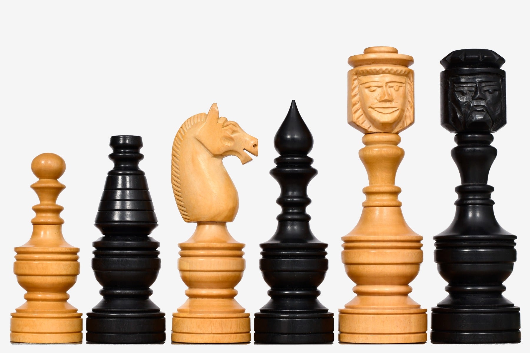 The Northern Traditional Art Collector Edition Carved King & Queen Face Chess Pieces in Ebonized & Boxwood – 5.1” King