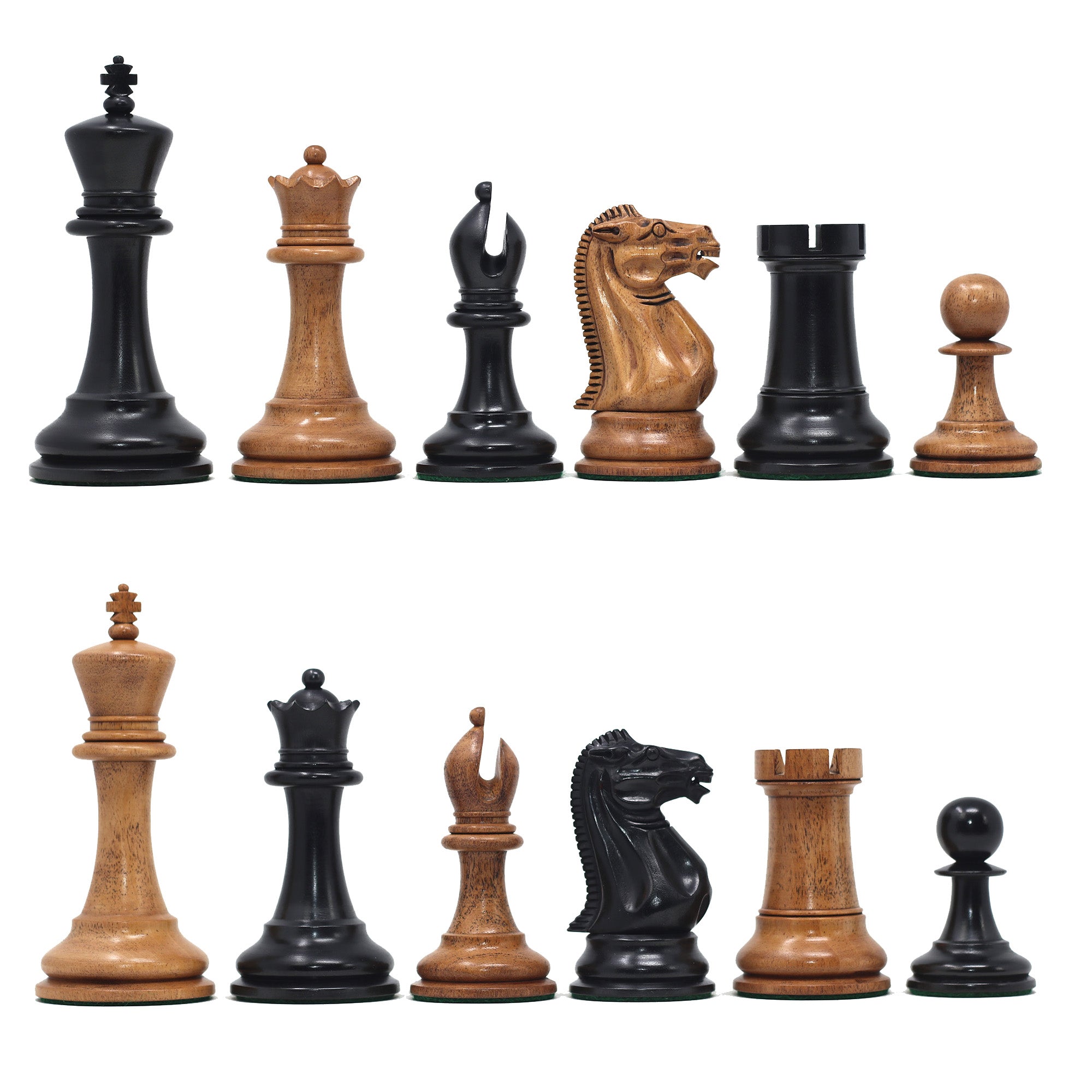 Anderson 1855-60 Reproduced 4.4" Staunton Chessmen in Distressed Boxwood & Ebony