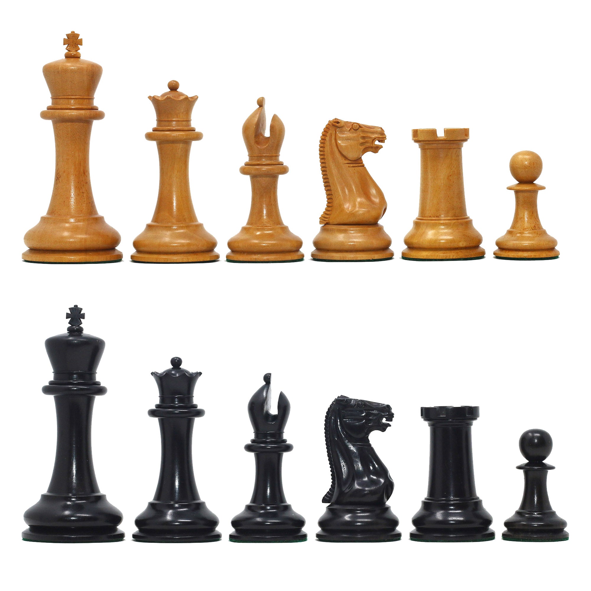 1849 Early Version Reproduced 4.4" Chess Set in Original Aged Antiqued Boxwood/Ebony